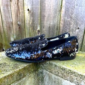 Giorgio Brutini black & silver sequin loafer or slipper 9 1/2